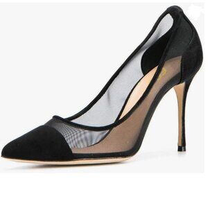 FSJ Black Sheer Mesh Pointed Toe Stiletto Pump